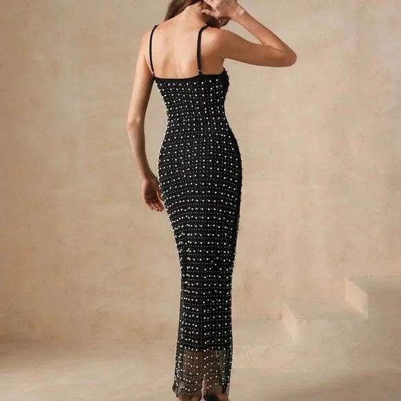 Black Party Women's Sequin Patchwork Summer Strappy Dress - Picture 5 of 7